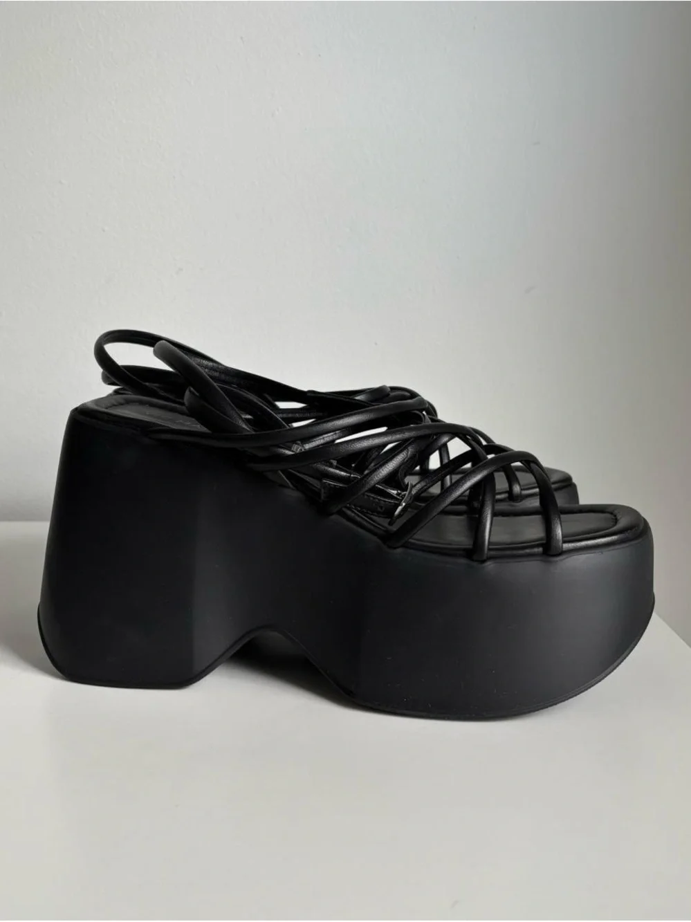 Vic Matie black leather strappy platform sandals